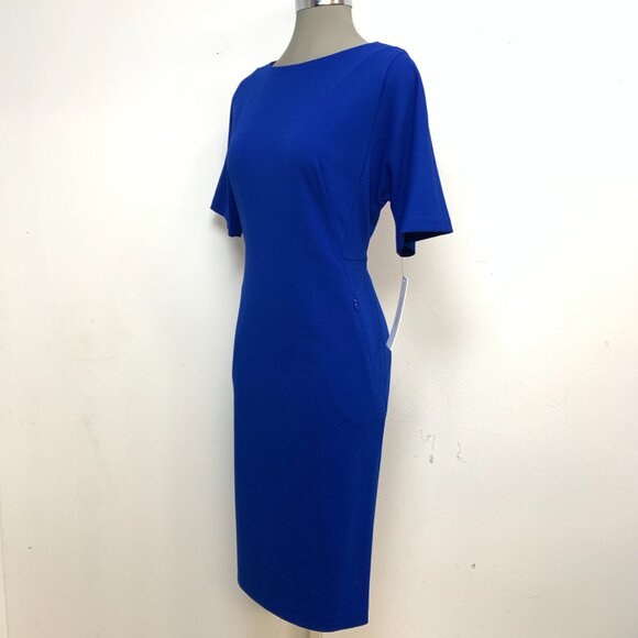 New Calvin Klein Regatta Blue Sheath Dress Short Sleeve - Picture 4 of 6